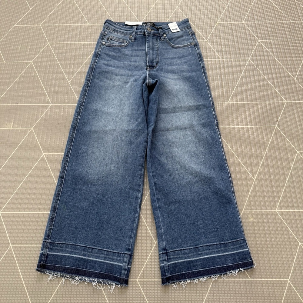 NEW Judy Blue High Waisted Wide Crop Jeans 1/25 Medium Wash Raw Hem JB88875